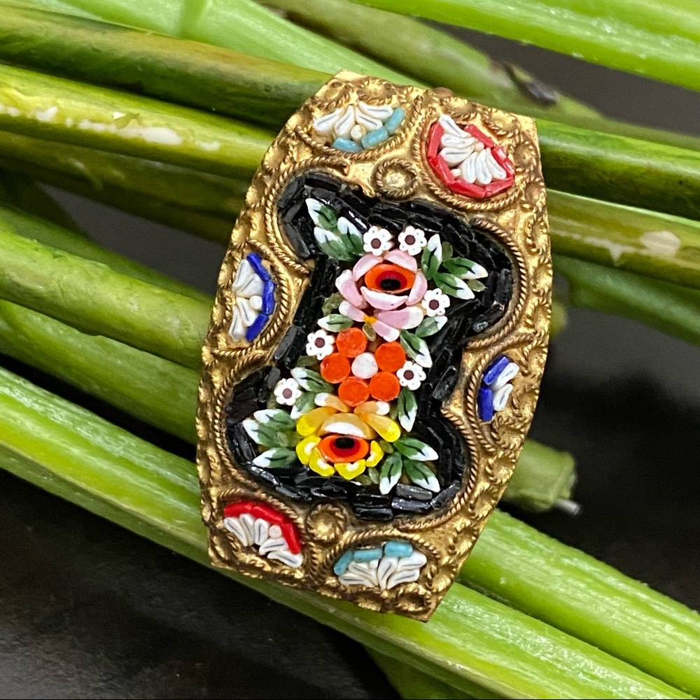 Vintage Italian Micro Mosaic Flower Brooch Made in Italy